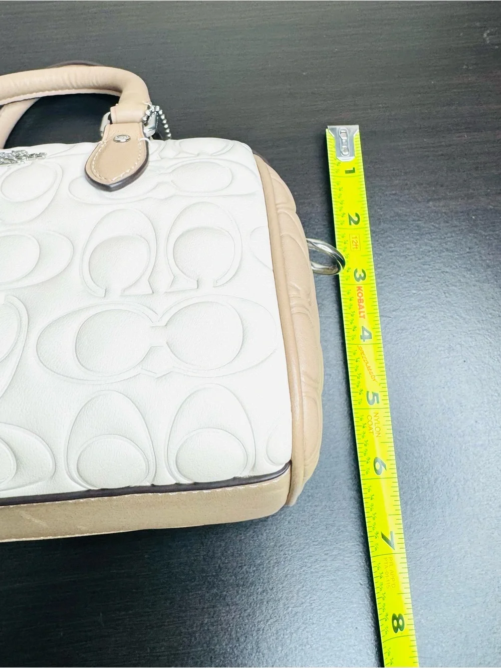 Coach Mini Rowan Blocked Signature C Satchel Top Zip Chalk/Taupe Logo Crossbody